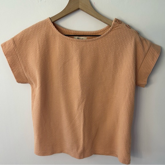 Madewell Women’s Seersucker Button-Shoulder Top in Antique Coral, Size Small - Picture 3 of 8
